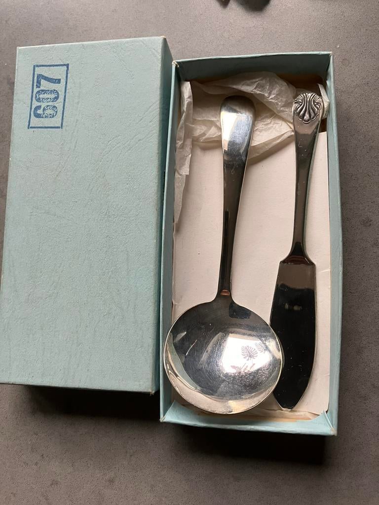 Kindersetje zilver plated in doosje, Ophalen of Verzenden