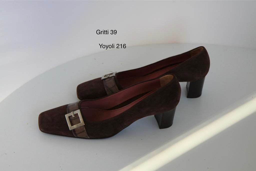 216) Gritti 39 suede bruine leren instappers, Bruin, Instappers, Ophalen of Verzenden, Zo goed als nieuw