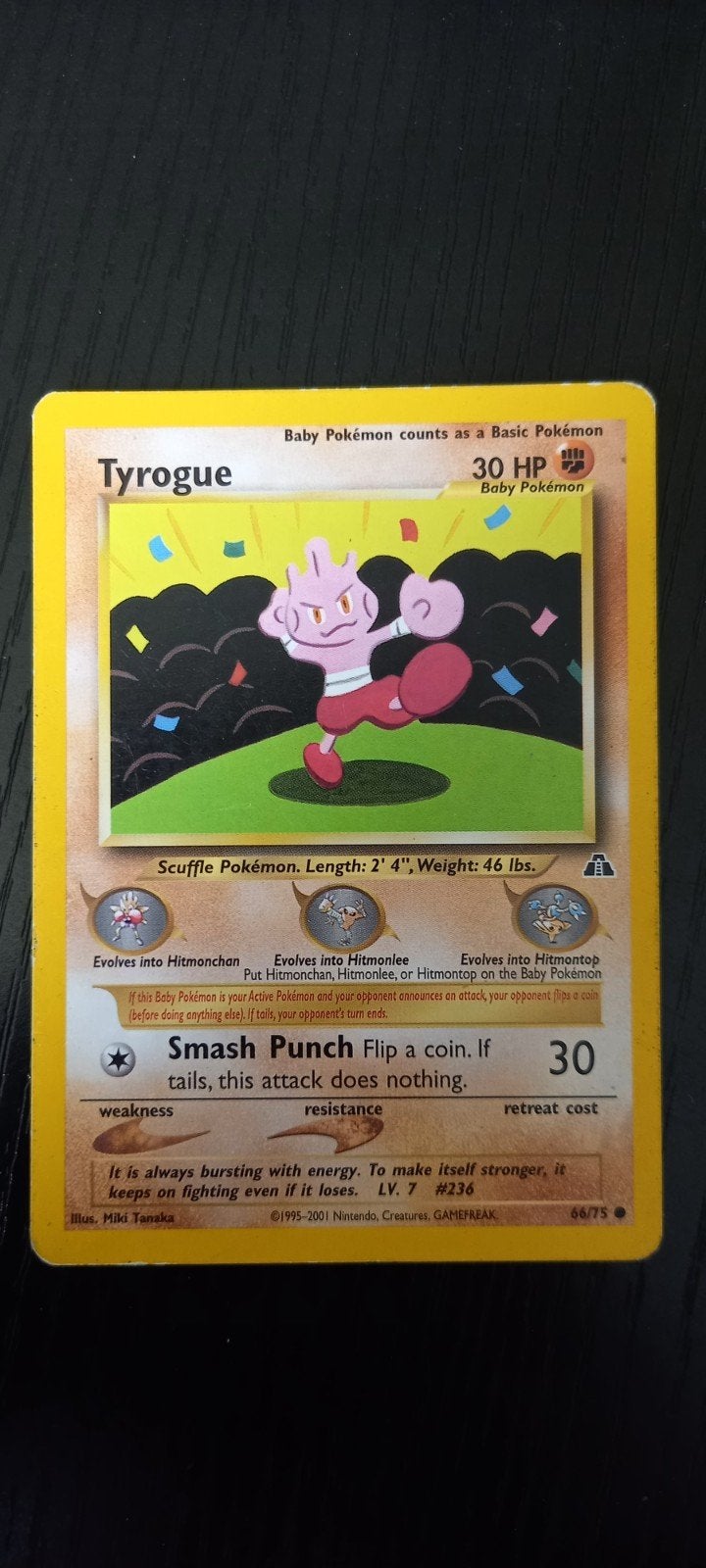 Pokémon Kaart Tyrogue 66/75 Neo Discovery, Ophalen of Verzenden, Gebruikt, Losse kaart