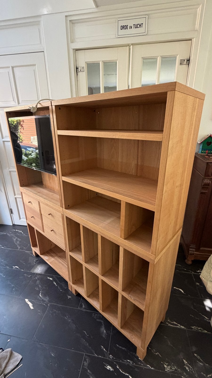 Houten kast met tv en beugel, modulair (160x170x40 cm), Gebruikt, Ophalen of Verzenden, 150 tot 200 cm, 25 tot 50 cm