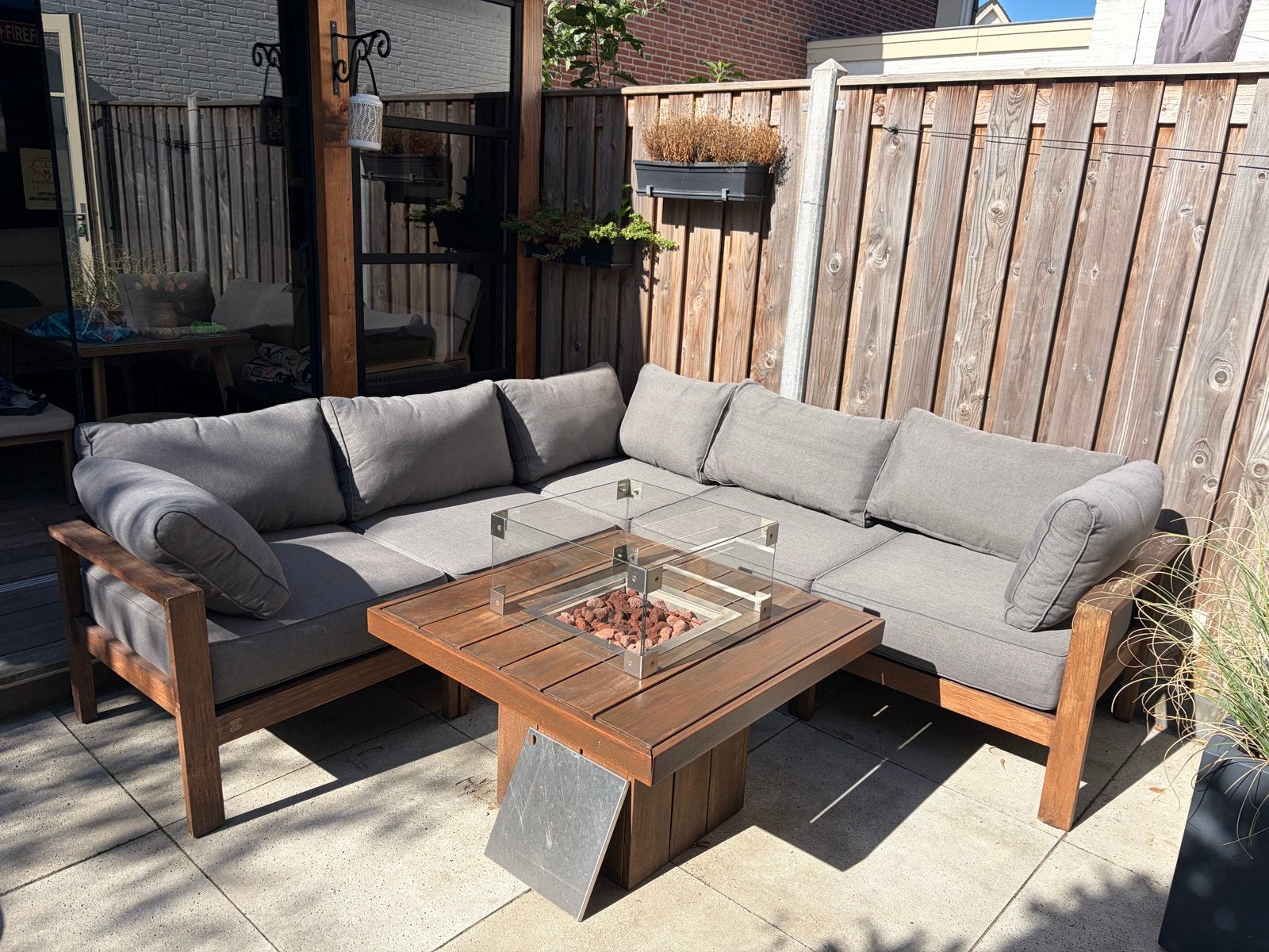 Loungeset met vuurtafel - 5 losse delen, Tuin en Terras, Tuinsets en Loungesets, Ophalen, 5 zitplaatsen, Gebruikt, Loungeset