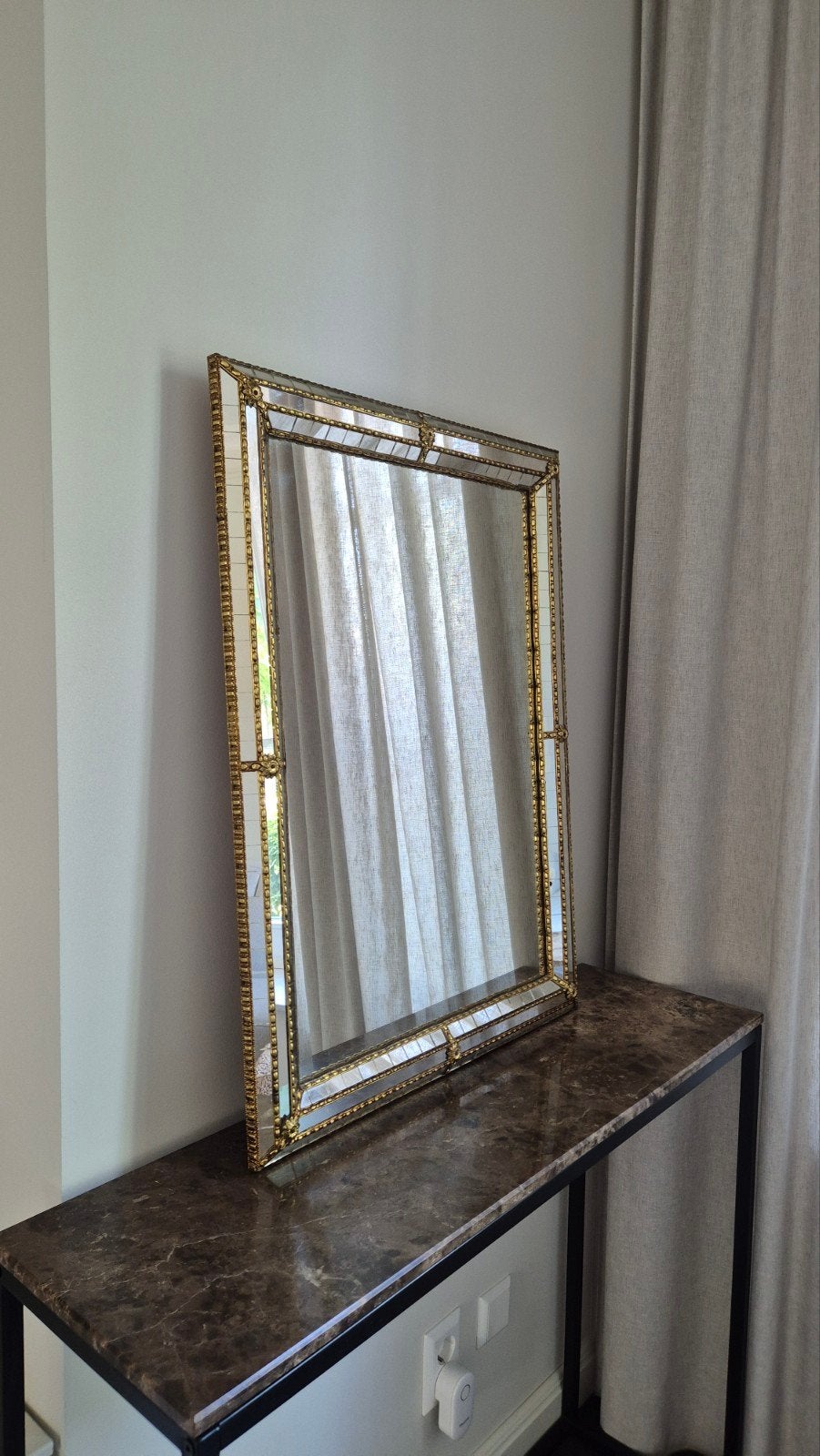 Gouden Vintage Spiegel 80x60cm | Jaren 90 Goud, Ophalen of Verzenden, Zo goed als nieuw, Minder dan 100 cm, Rechthoekig