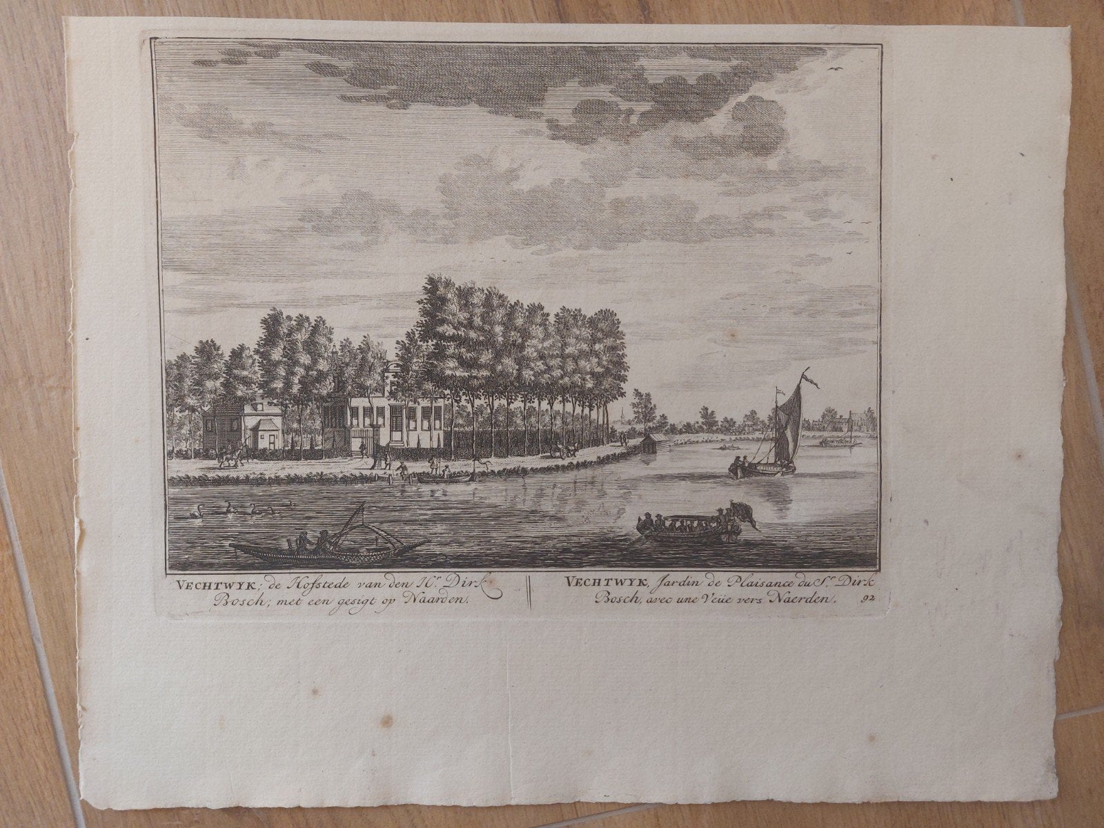 92 / Gezicht op Vechtwijk Weesp naar Naarden te zien Gravure, Antiek en Kunst, Stadsgezicht, Ophalen of Verzenden, Gravure, 20 cm