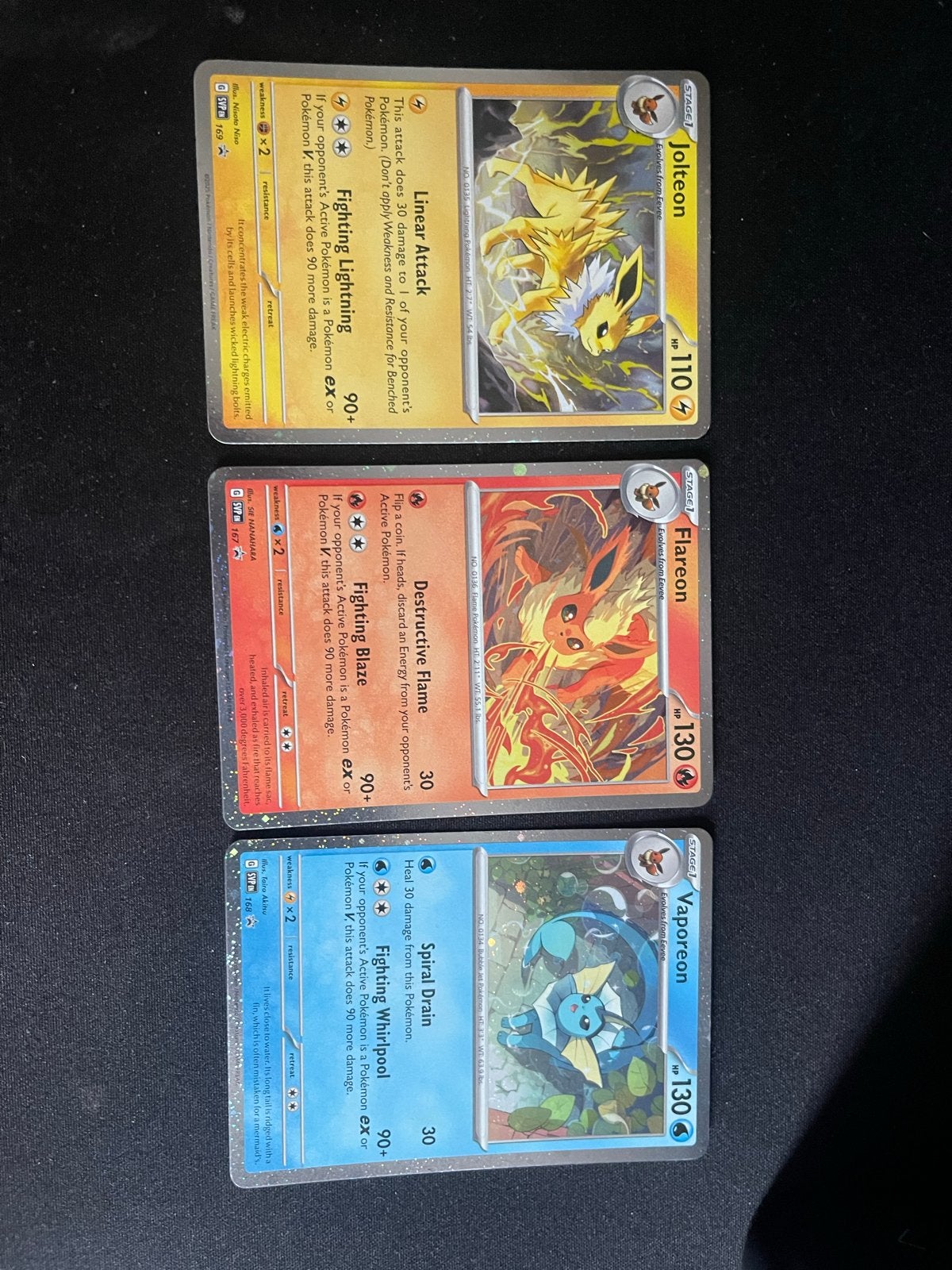 Pokémon Kaarten: Jolteon, Flareon, Vaporeon (Foil), Ophalen of Verzenden, Zo goed als nieuw, Meerdere kaarten, Foil