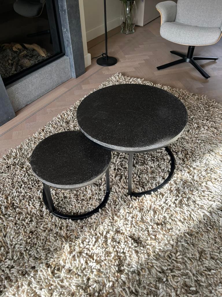 Set van 2 salontafels rond. Composiet met stalen frame, Ophalen, Zo goed als nieuw, Rond, 50 tot 100 cm