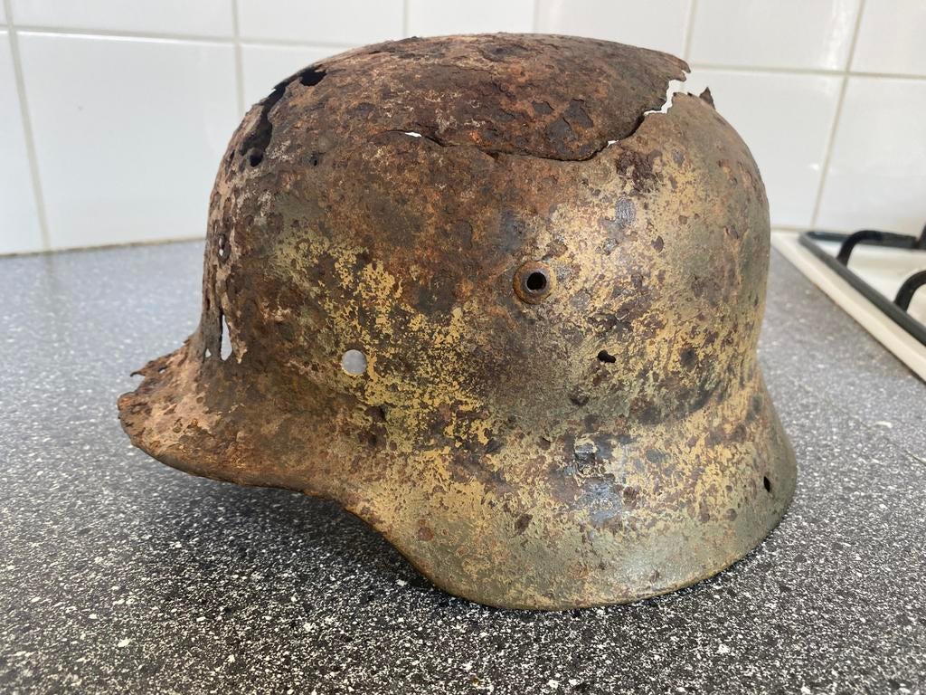 Duitse helm m35 Normandie Camo, Verzamelen, Ophalen of Verzenden, Duitsland, Helm of Baret