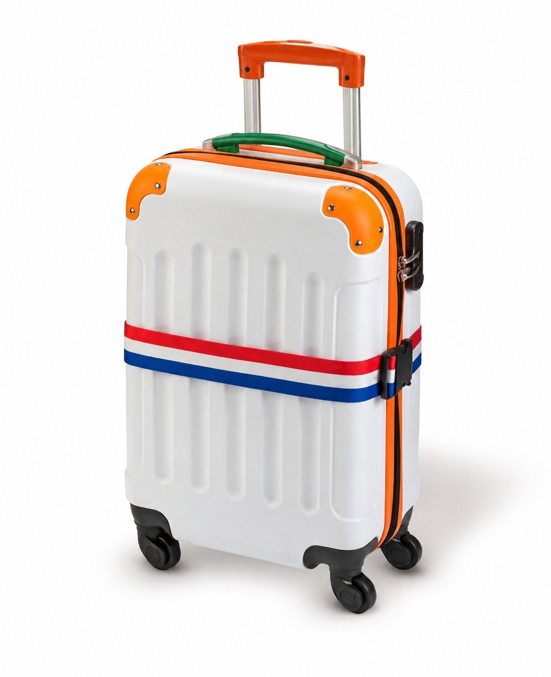Fun koffer met oranje details en band, 40 tot 60 cm, Wieltjes, 20 tot 30 cm, Wit