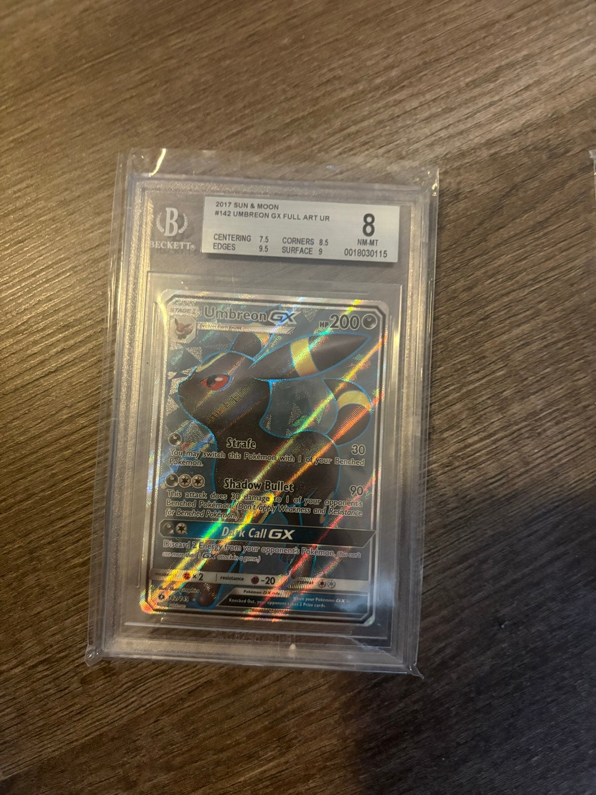 Umbreon GX Full Art UR Beckett 8 Pokémon Kaart, Ophalen of Verzenden, Zo goed als nieuw, Losse kaart