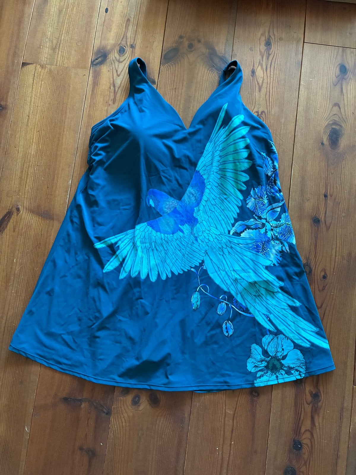 Ulla Popken Badpak met Papegaai Print - Maat 54, Kleding | Dames, Grote Maten, Ophalen of Verzenden, Zo goed als nieuw, Blauw