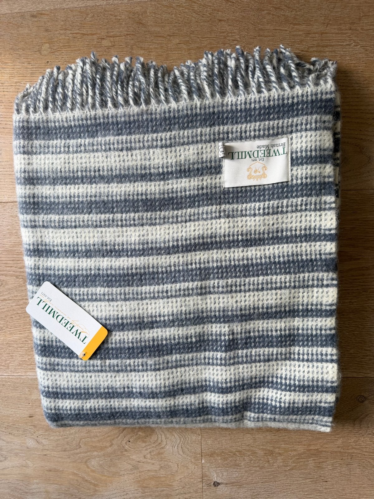 Tweedmill 100% Wol Deken Marineblauw Gestreepte Plaid, Ophalen, Overige merken, Zo goed als nieuw, Overige typen