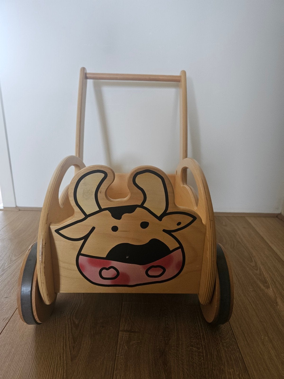 Houten loopwagen koe, Ophalen, Gebruikt, Duw- of Trekspeelgoed