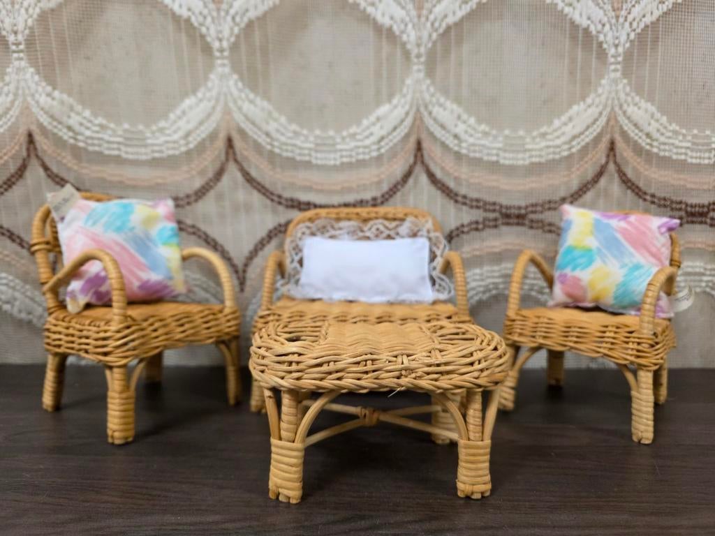 Fleur Barbie rotan meubels: stoel, tafel en bank, Gebruikt, Niet van toepassing, Meisje, Niet van toepassing
