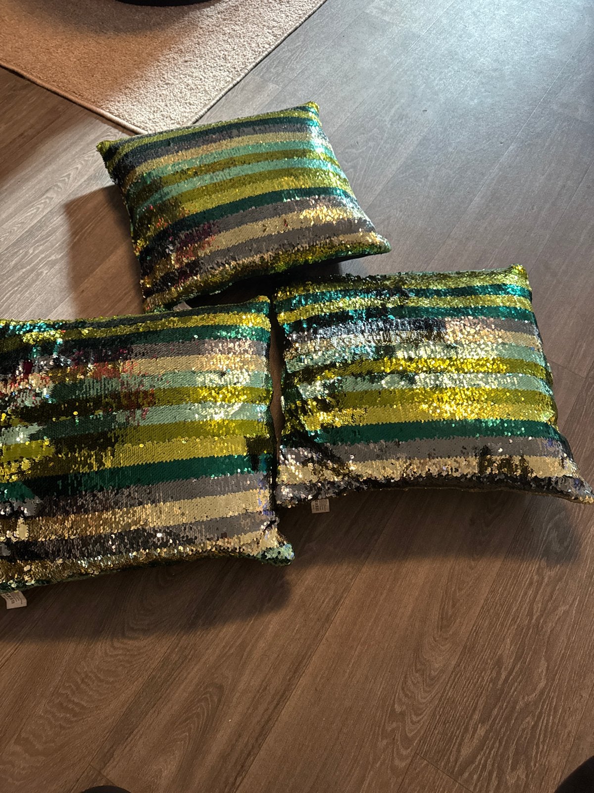 Set van 3 glimmende sierkussens met pailletten, Overige merken, Gebruikt, Meerkleurig, Met print
