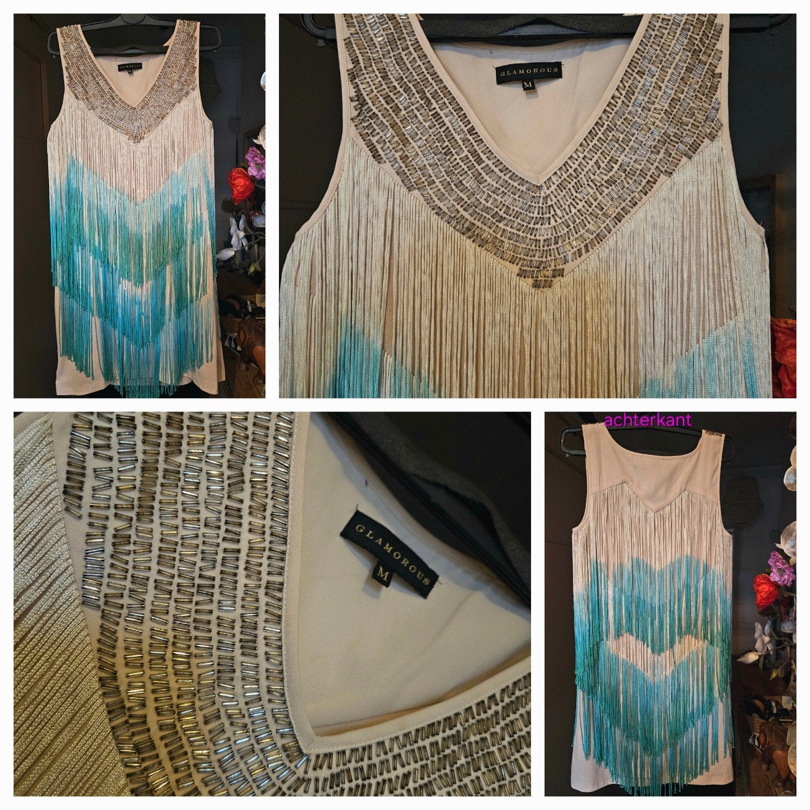 Glamorous Ombré Fringe Jurk met Kraaltjes - Maat M - Gatsby, Ophalen of Verzenden, Zo goed als nieuw, Maat 38/40 (M)
