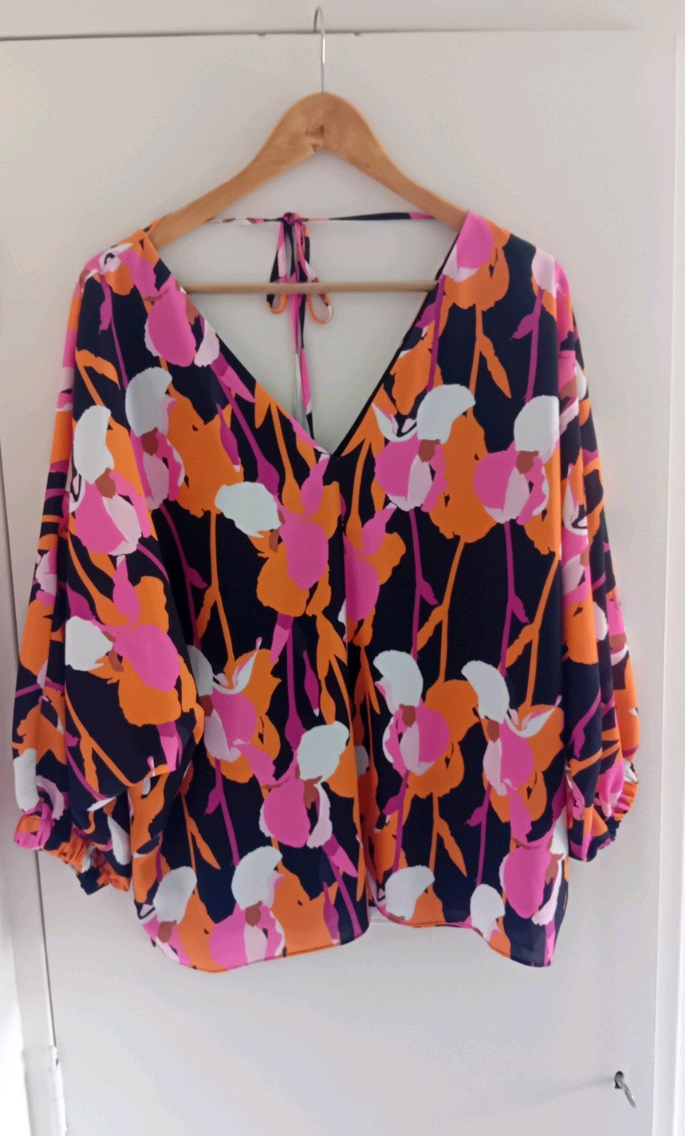 Label Dot travel blouse top bloemenprint roze oranje XXL/44, Kleding | Dames, Maat 42/44 (L), Ophalen of Verzenden, Zo goed als nieuw