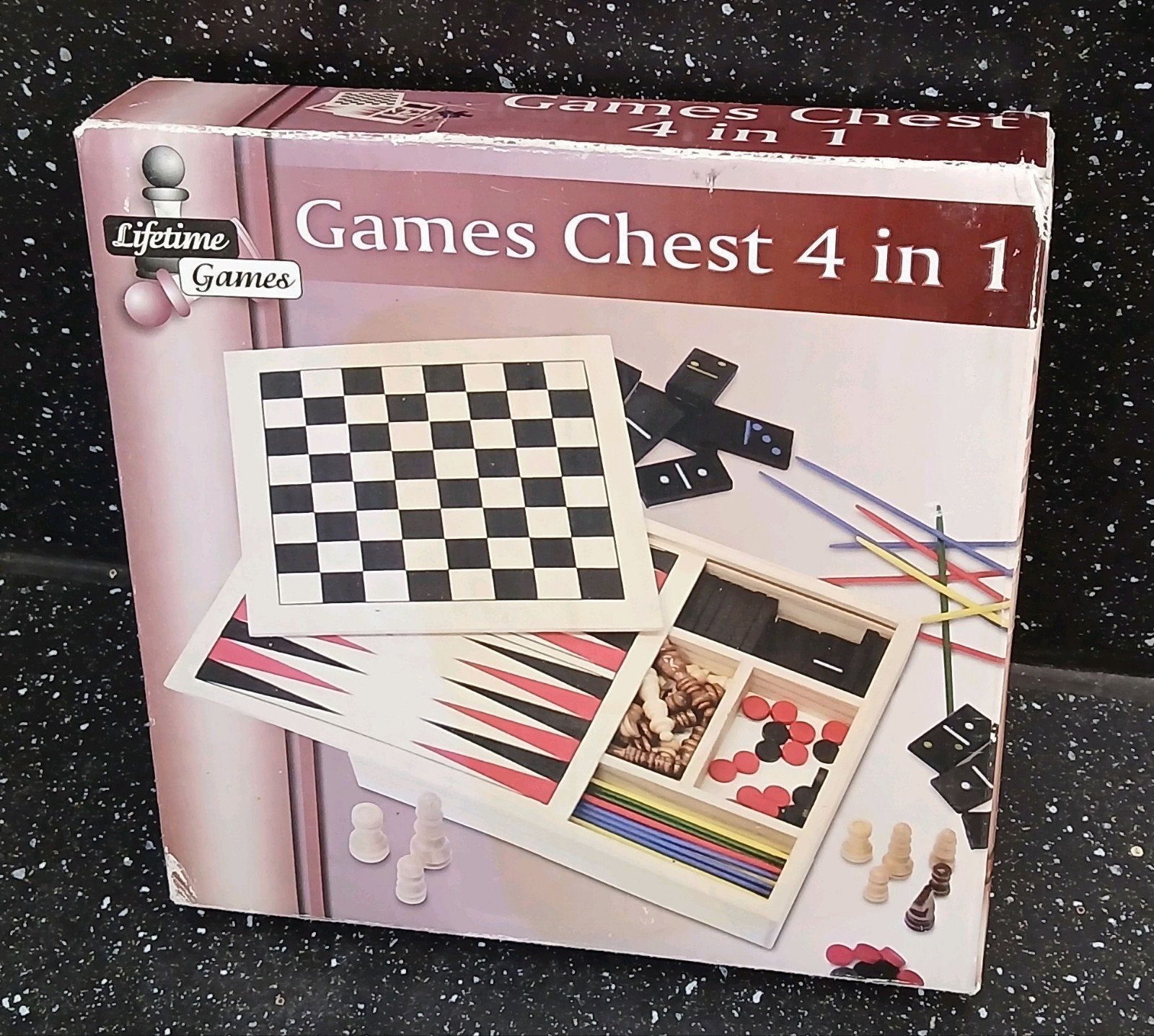Games Chest 4 in 1: Schaken, Backgammon, Domino, Mikado, Ophalen, Zo goed als nieuw, Een of twee spelers, Lifetime Games