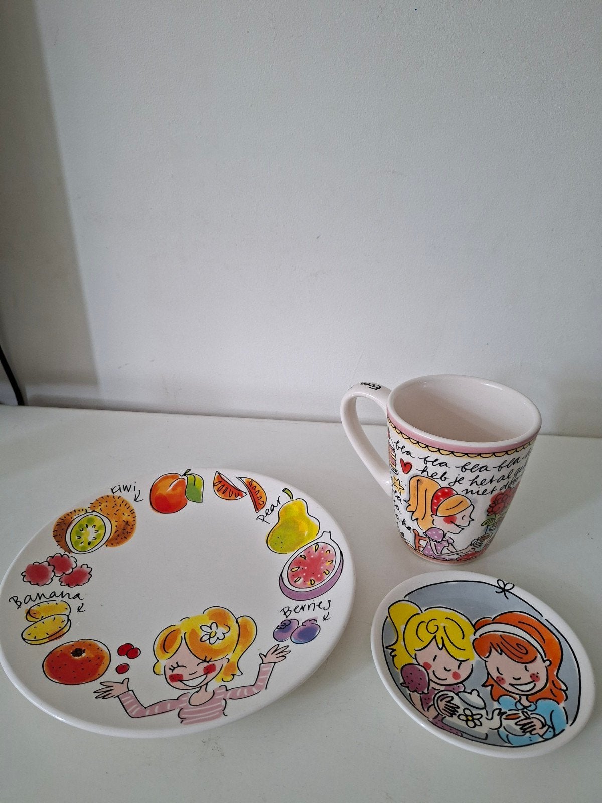 Blond Amsterdam servies: bord, mok en petit four schaaltje, Gebruikt, Keramiek, Overige typen, Ophalen of Verzenden