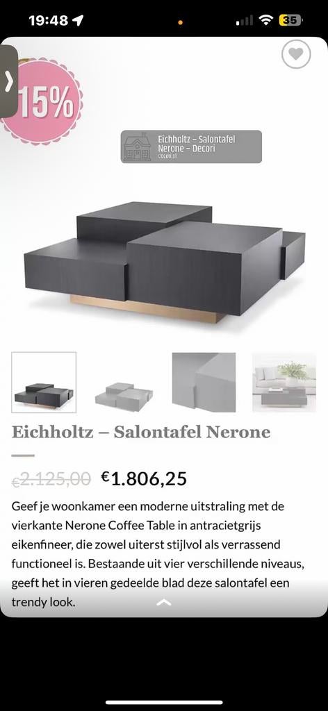 Eichholtz Salontafel Nerone - Modern & Functioneel, 100 tot 150 cm, Vierkant, Nieuw, Ophalen of Verzenden