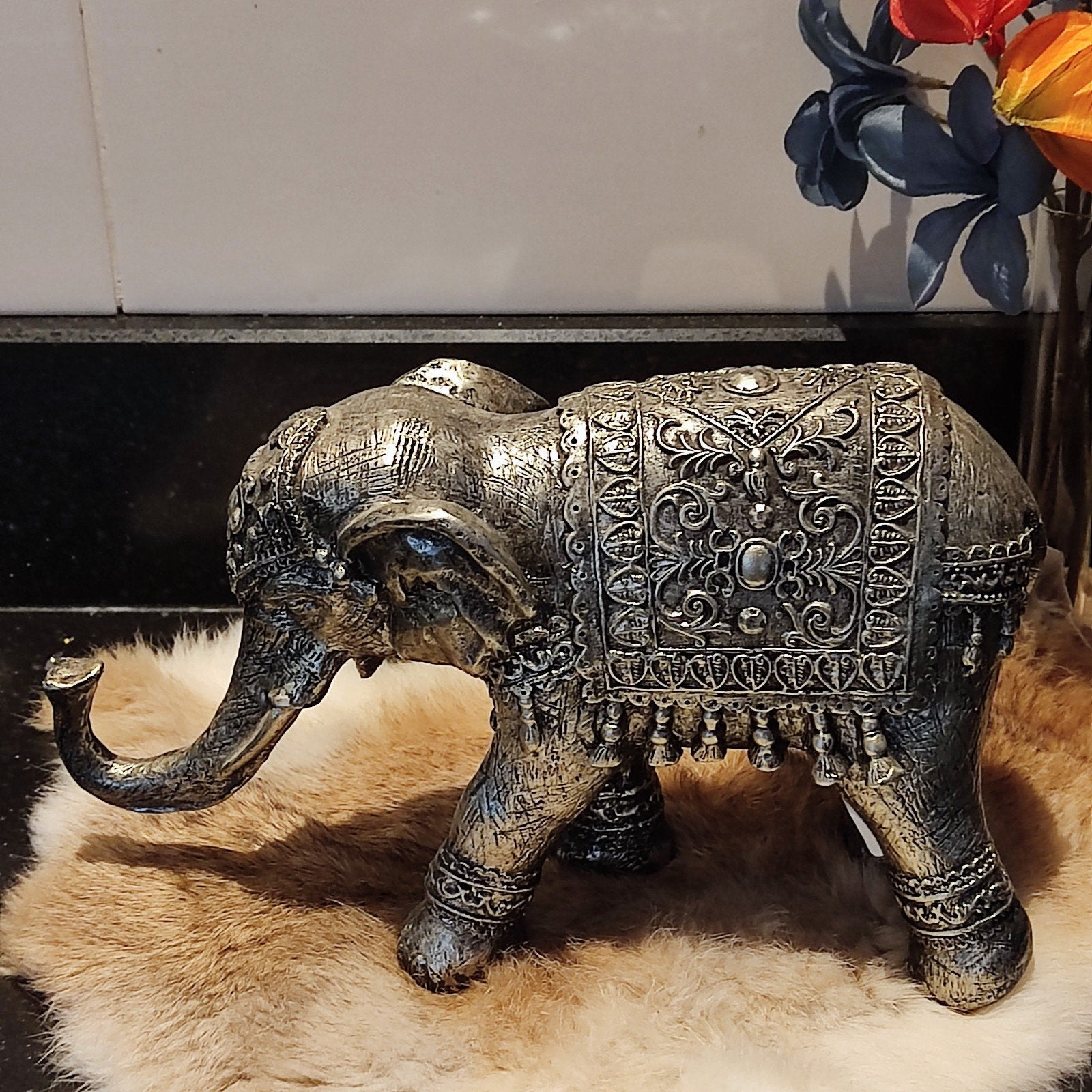 Indiaas Olifantenbeeld  Zilvergrijs Polystone, Ophalen of Verzenden