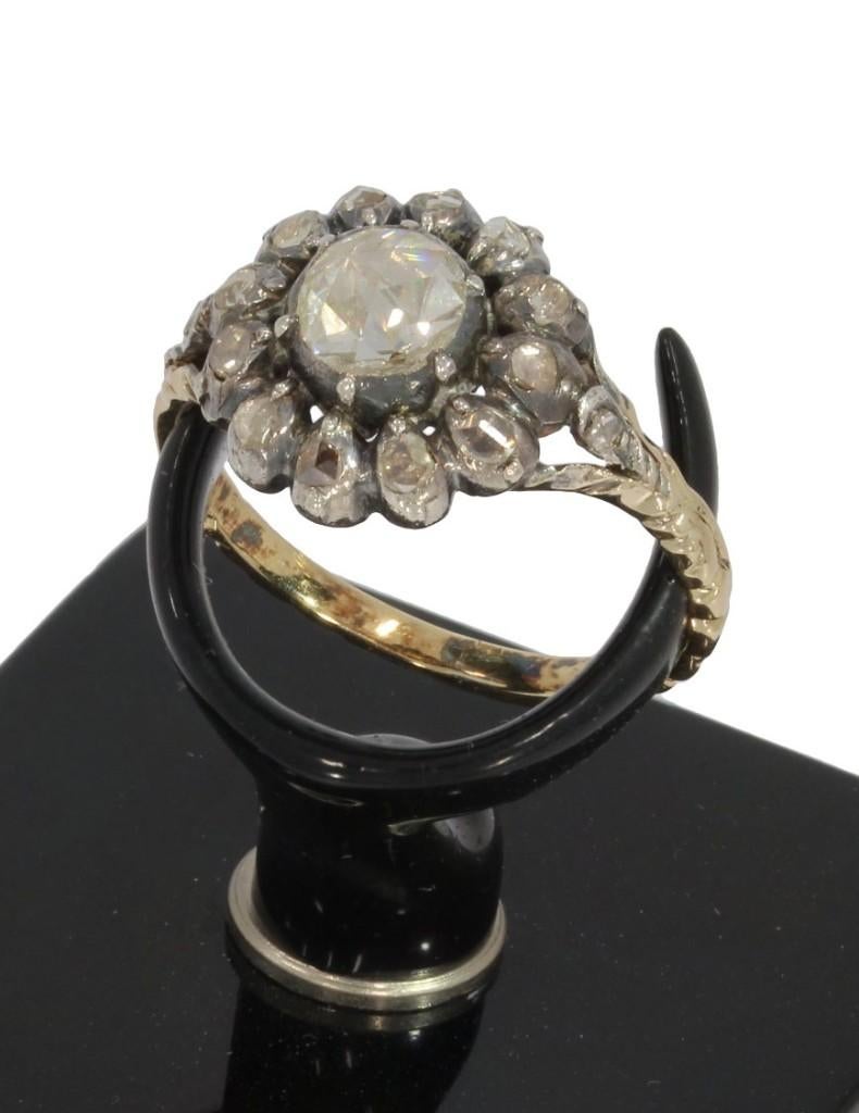 Grote diamant 14k gouden victoriaanse rozet ring zilver dame, Verzenden, Goud, Ring, Met edelsteen