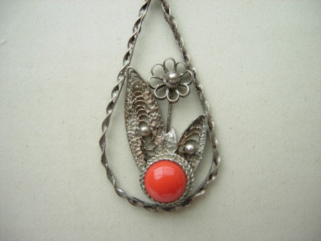 ZILVEREN HANGER/BLOEDKORAAL, Sieraden, Tassen en Uiterlijk, Verzenden, Zilver, Hanger