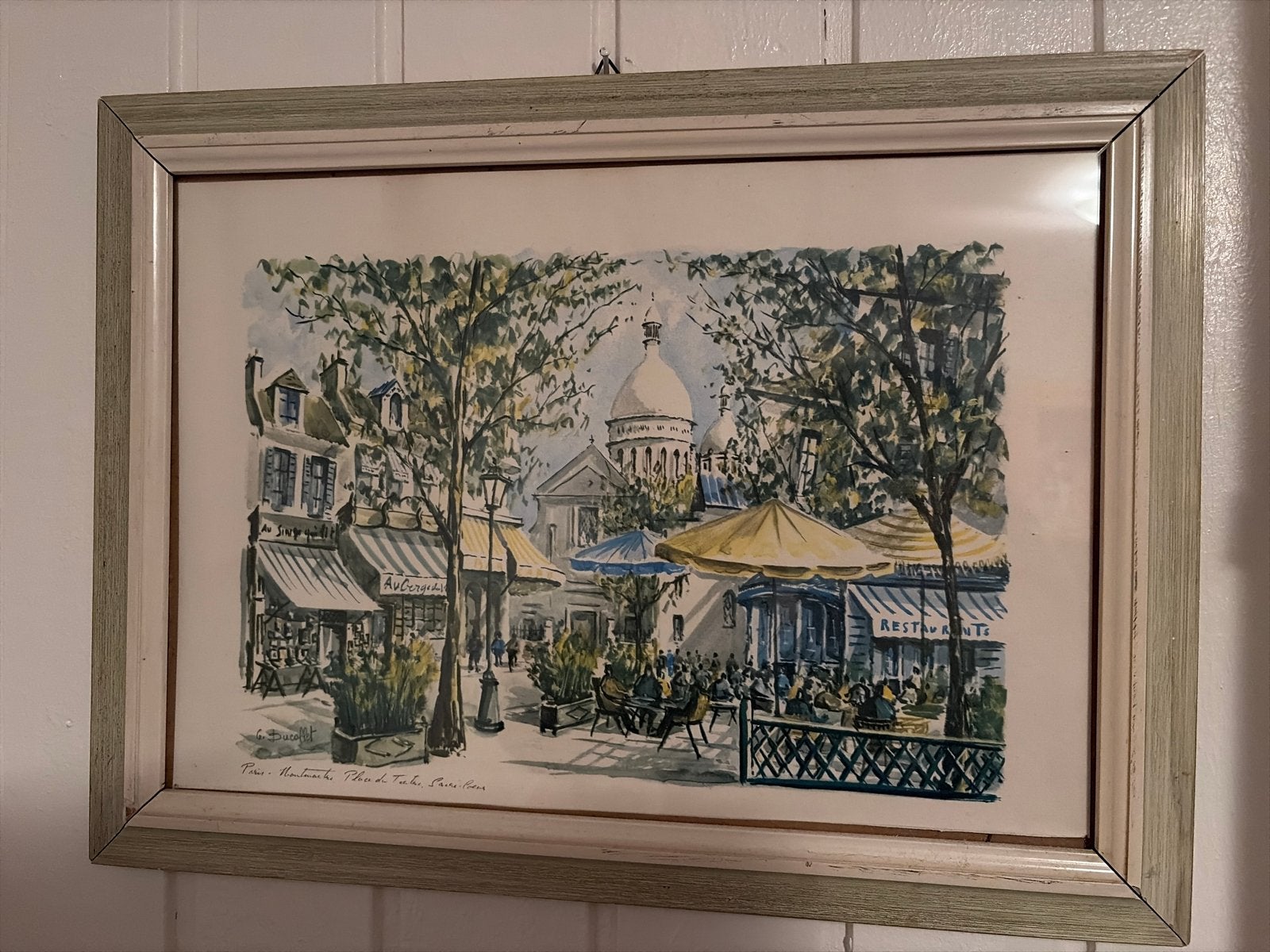 Schilderij G. Ducoffet - Parijs Montmartre Sacré-Cœur, Realistisch, Ophalen of Verzenden, Gesigneerd, Aquarel