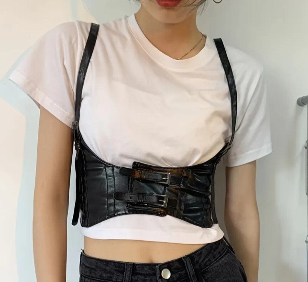 Zwarte PU Leren Corset Top Taille Corset Belt Y2K Gothic, 5 cm of meer, Zwart, Nieuw, Tailleriem