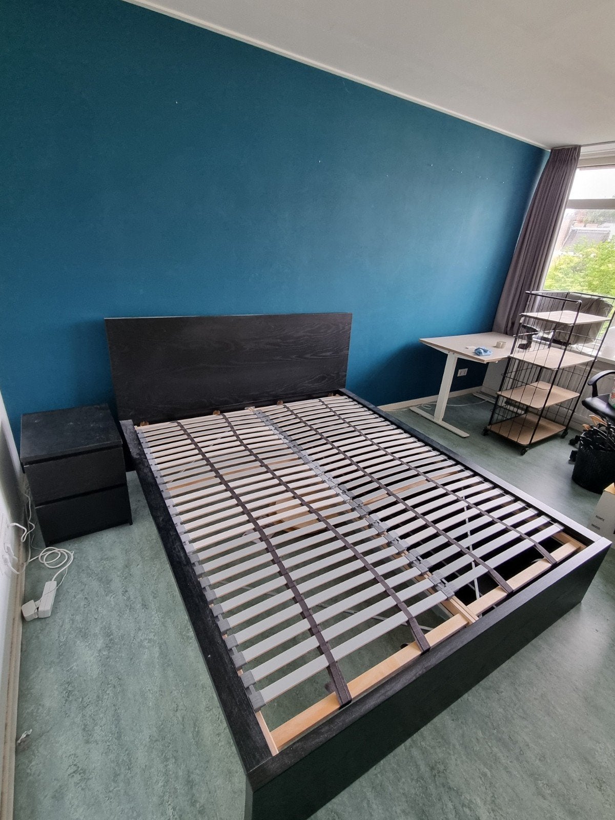 IKEA Malm bedonderstel 160x200 met lades en lattenbodems, Ophalen, Gebruikt, Zwart, Tweepersoons