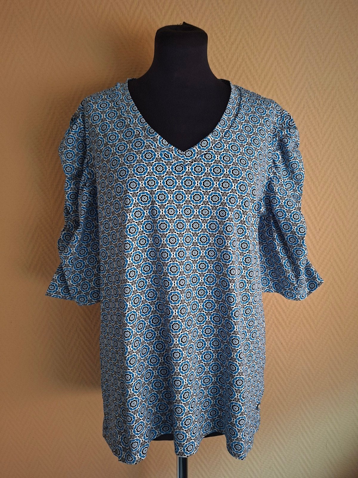 Lady Day Travelstof Shirtje met Pofmouwtjes - Maat XL, Lady Day, Blauw, Maat 46/48 (XL) of groter, Ophalen of Verzenden