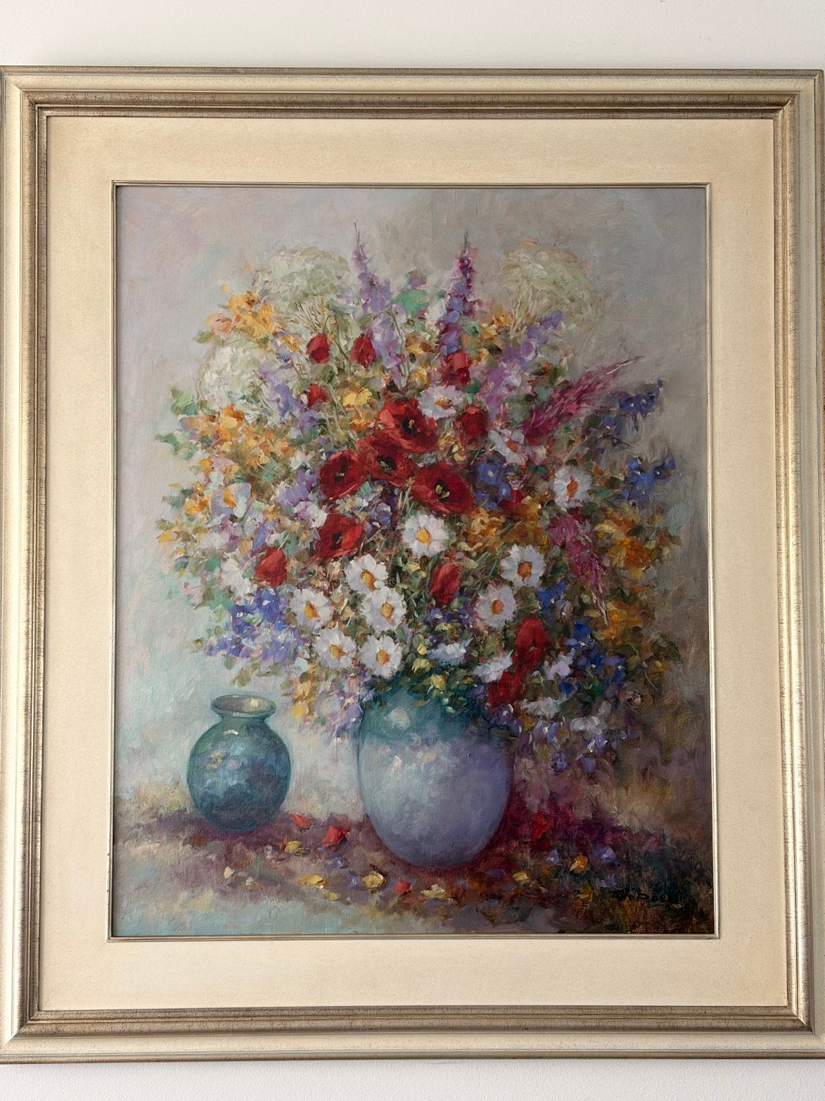 Theo van de Poel - Levendig bloemenstilleven, olieverf 80x10, Ophalen, Doek, Realistisch, Stilleven