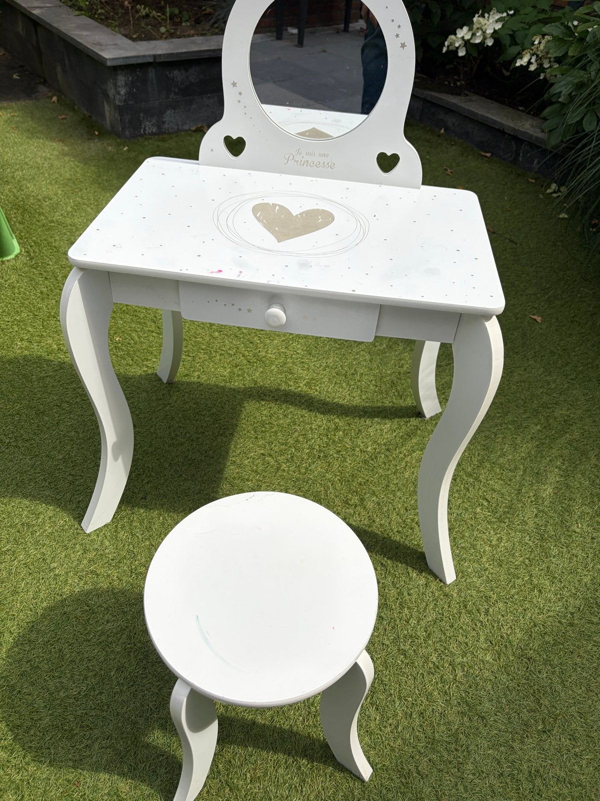 Tafeltje met krukje en spiegel voor kinderen, Ophalen, Gebruikt, Tafel(s) en Stoel(en)