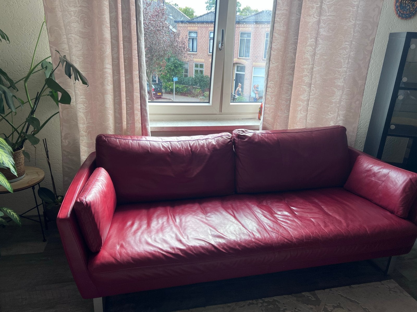 Rolf Benz Leren Bank - Rood, Ophalen, Gebruikt, 150 tot 200 cm, Driepersoons