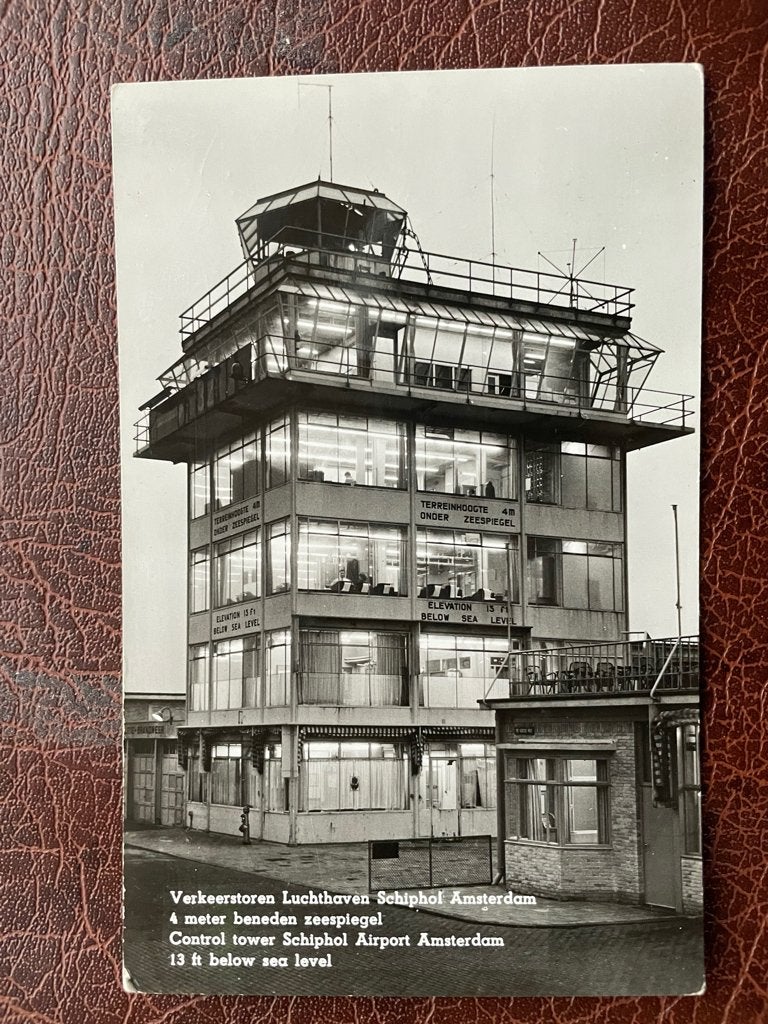 kaart v Amsterdam , Verkeerstoren Luchthaven Schiphol 1959., Verzenden, 1940 tot 1960, Noord-Holland