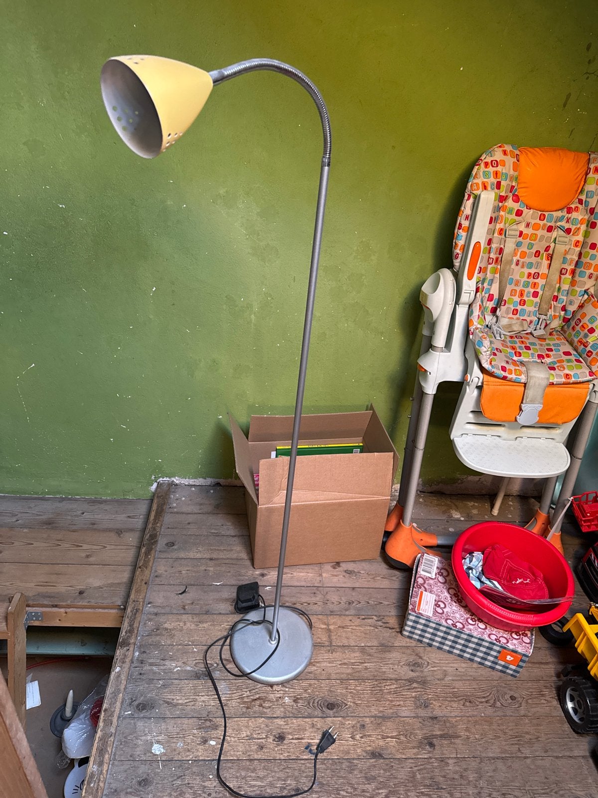 Vintage Vloerlamp met Buigbare Arm - Geel/Grijs, Gebruikt, Metaal, 150 tot 200 cm, E27 (groot)