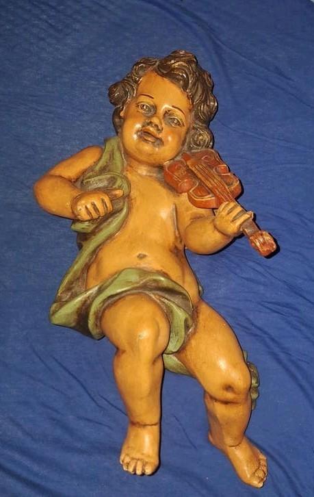 Vintage Polychrome Engel met Viool - 57cm groot, Ophalen of Verzenden