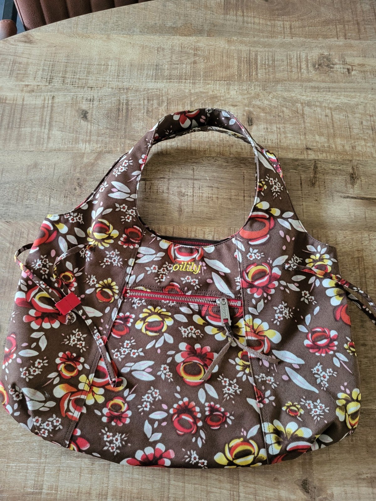 Oilily tas met bloemenmotief - Bruin/Rood/Geel, Ophalen, Zo goed als nieuw