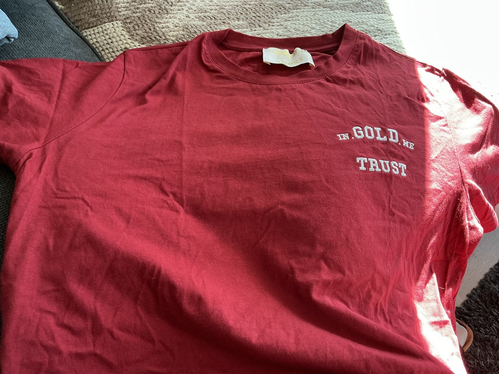 In Gold We Trust T-shirt - Rood - Maat XL, Ophalen of Verzenden, Gedragen, Maat 56/58 (XL), Rood