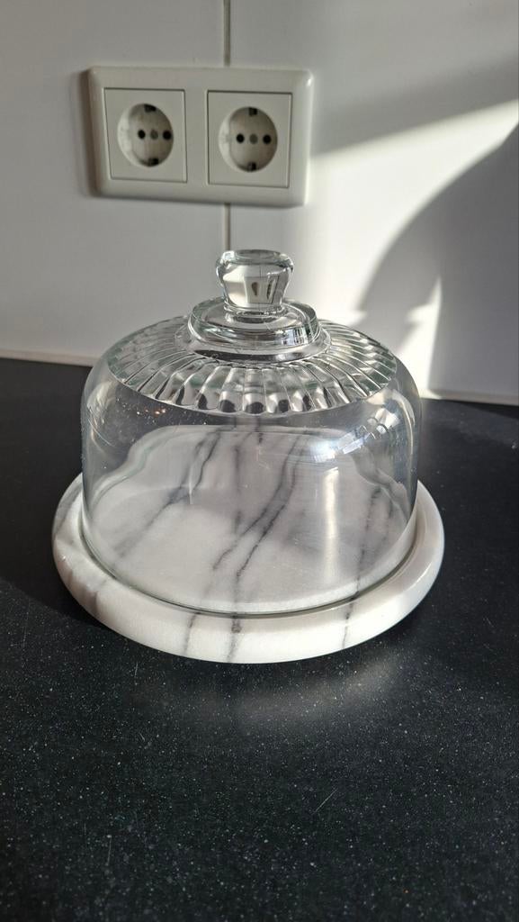 Glazen stolp met marmeren plateau, Ophalen of Verzenden, Wit, Glas, Overige typen
