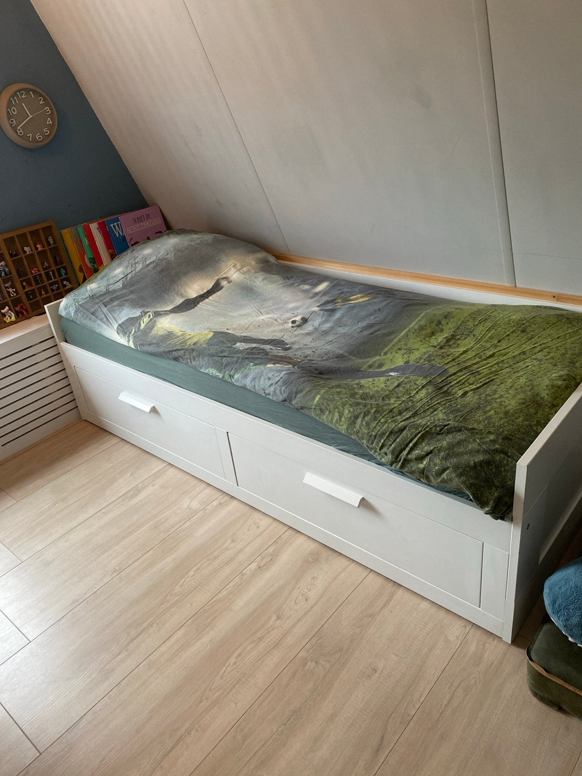 IKEA BRIMNES Bedbank met 2 lades en 1 matras, Ophalen, Gebruikt, Eenpersoons, Wit
