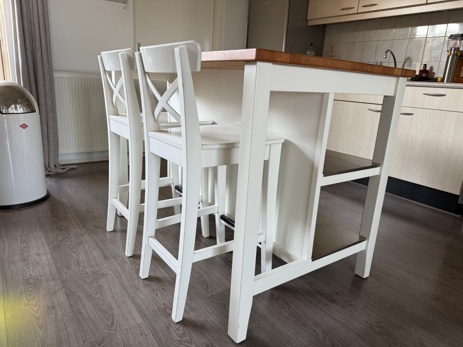 Ikea Stenstorp keukenmeubel met 2 krukken, 100 tot 150 cm, 75 cm of meer, Wit, Ophalen of Verzenden