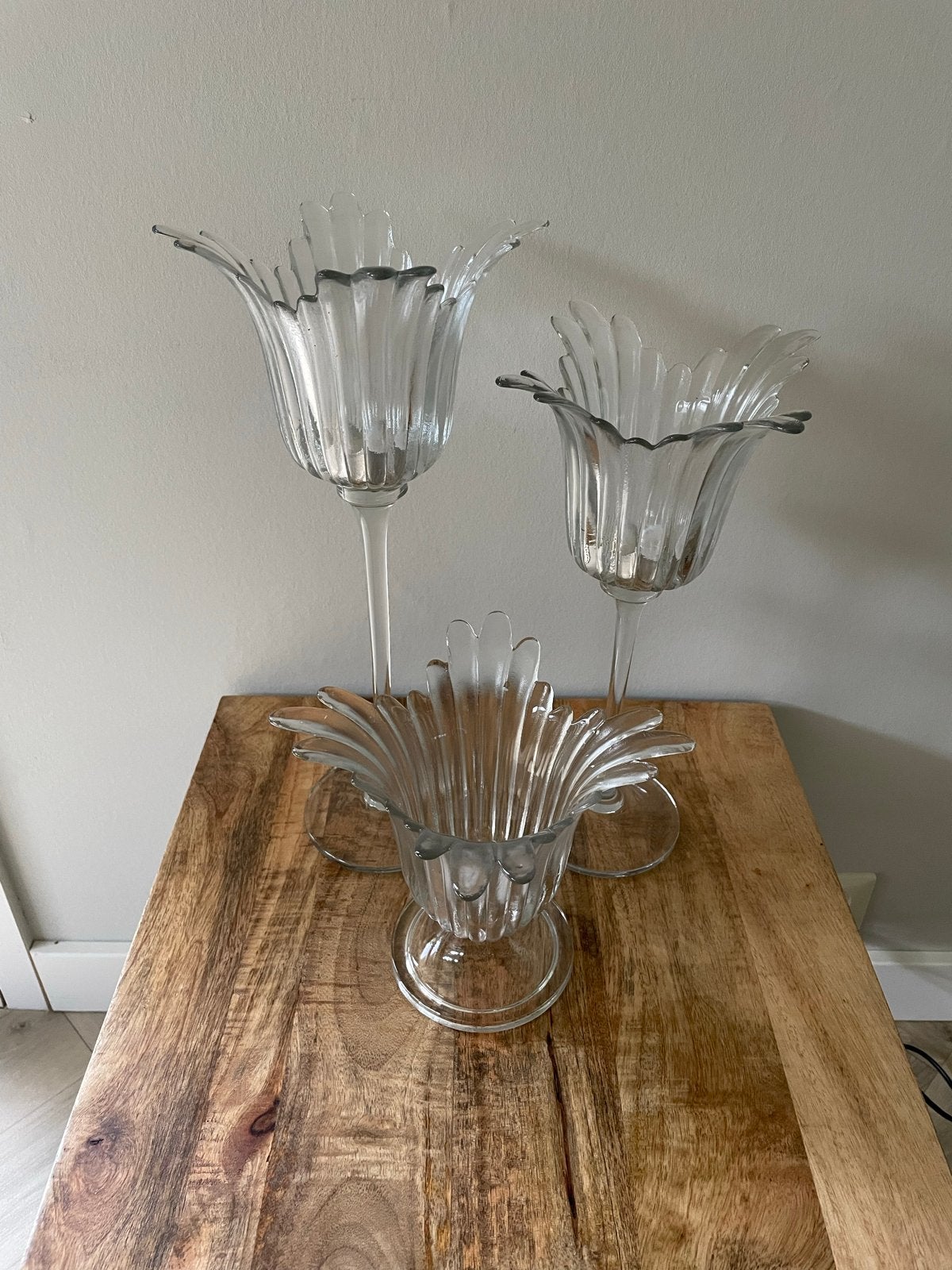 Retro Glazen Bloemen Vazen / Kandelaars Set – Portugal –, Ophalen, Gebruikt, Overige merken, Glas