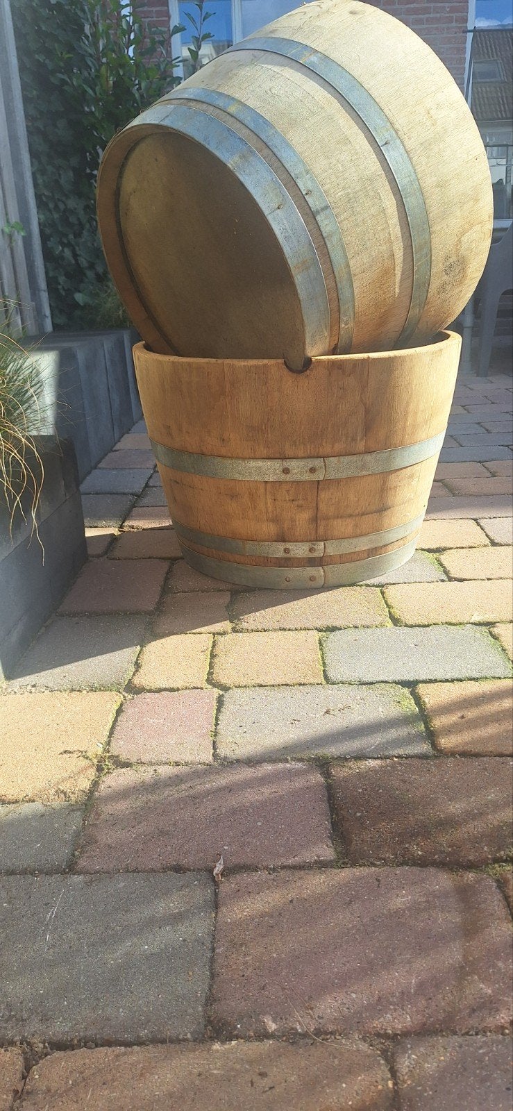2 halve eikenhouten bloembakken €60- per stuk!, Ophalen, Zo goed als nieuw, Hout, Balkon