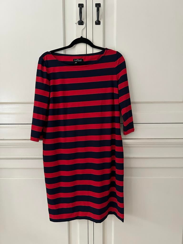 LaDress by Simone gestreepte jurk rood/blauw maat L, Maat 42/44 (L), Ophalen of Verzenden, Zo goed als nieuw, Knielengte