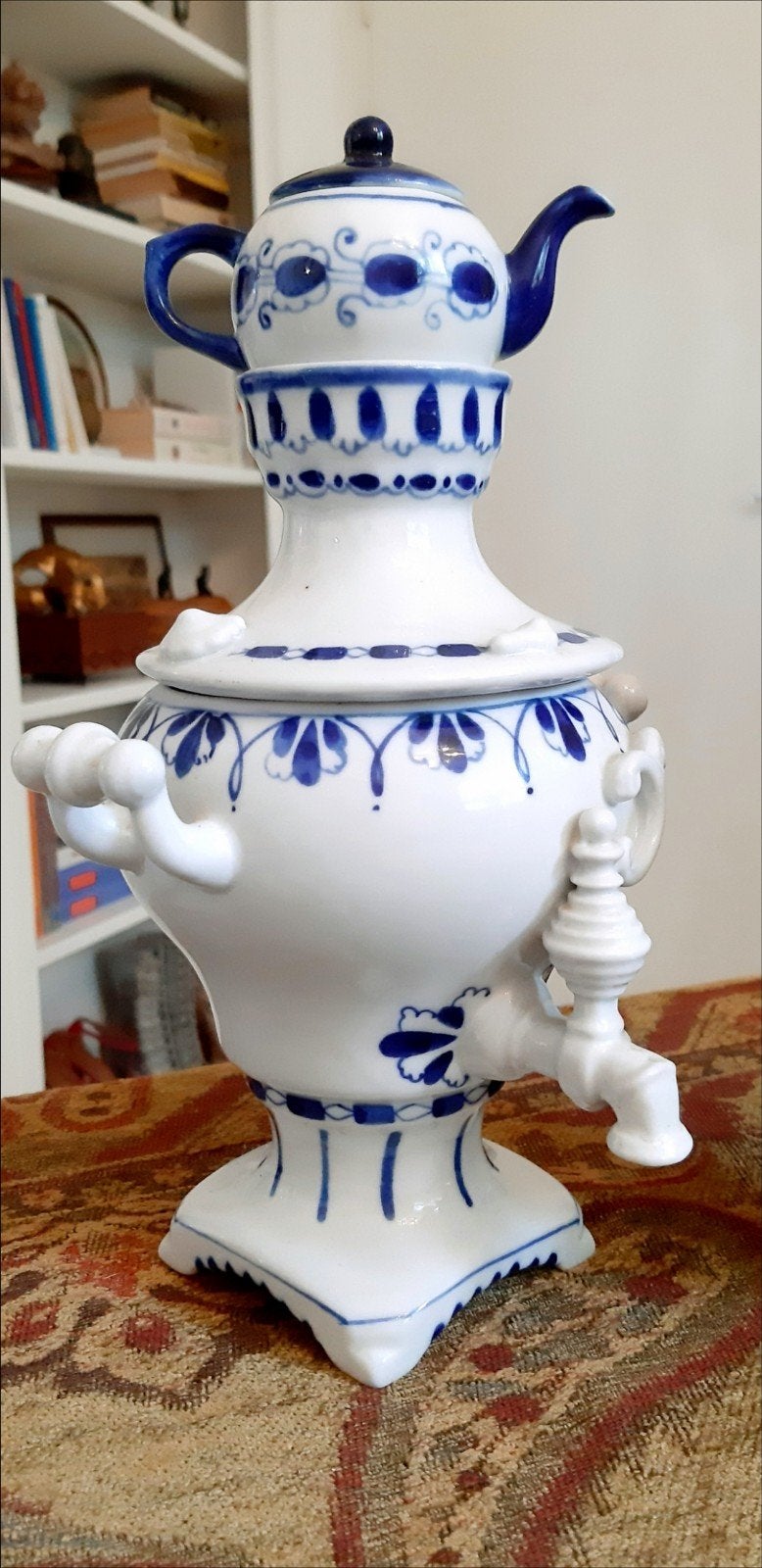 Zeldzame Gzhel Samovar met witte kraan - Uniek exemplaar, Ophalen of Verzenden