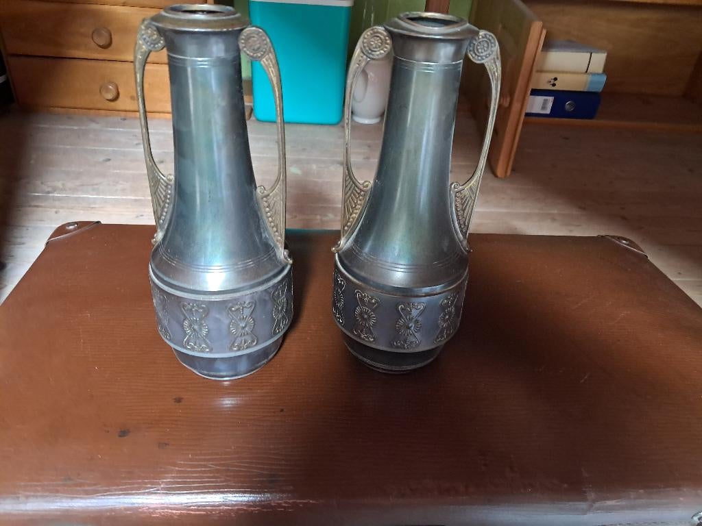 2  vaasjes brokant antiek kdm tiel holland tin, Antiek en Kunst, Antiek | Tin, Ophalen