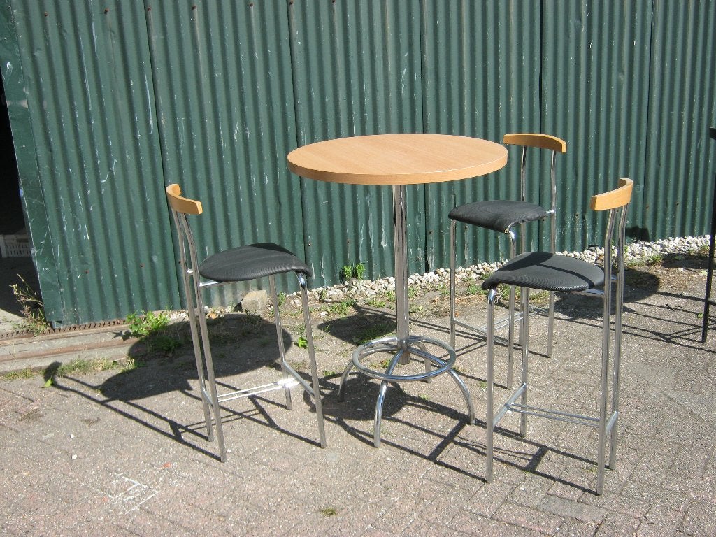 Statafel met 3 krukken - Ideaal voor horeca of thuis, Ophalen, Gebruikt