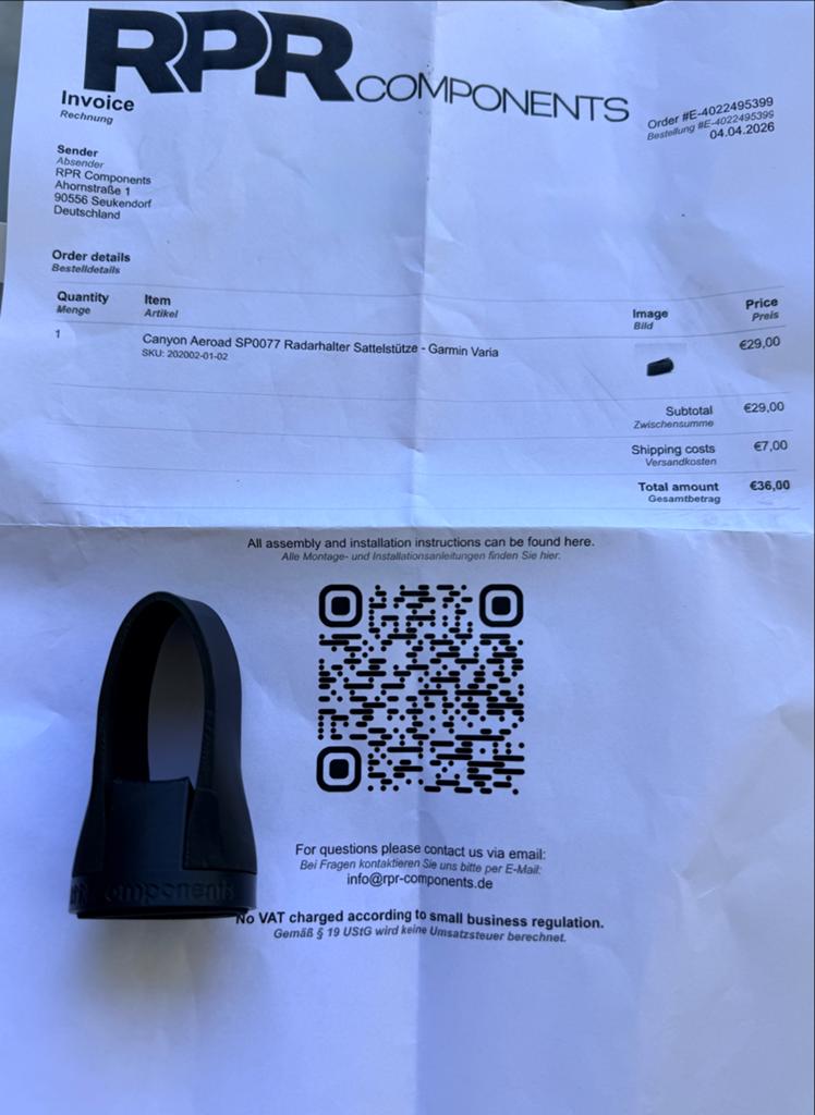 3D geprinte houder voor Canyon SP077 zadelpen - Garmin Varia, Ophalen, Overige typen, Racefiets, Nieuw