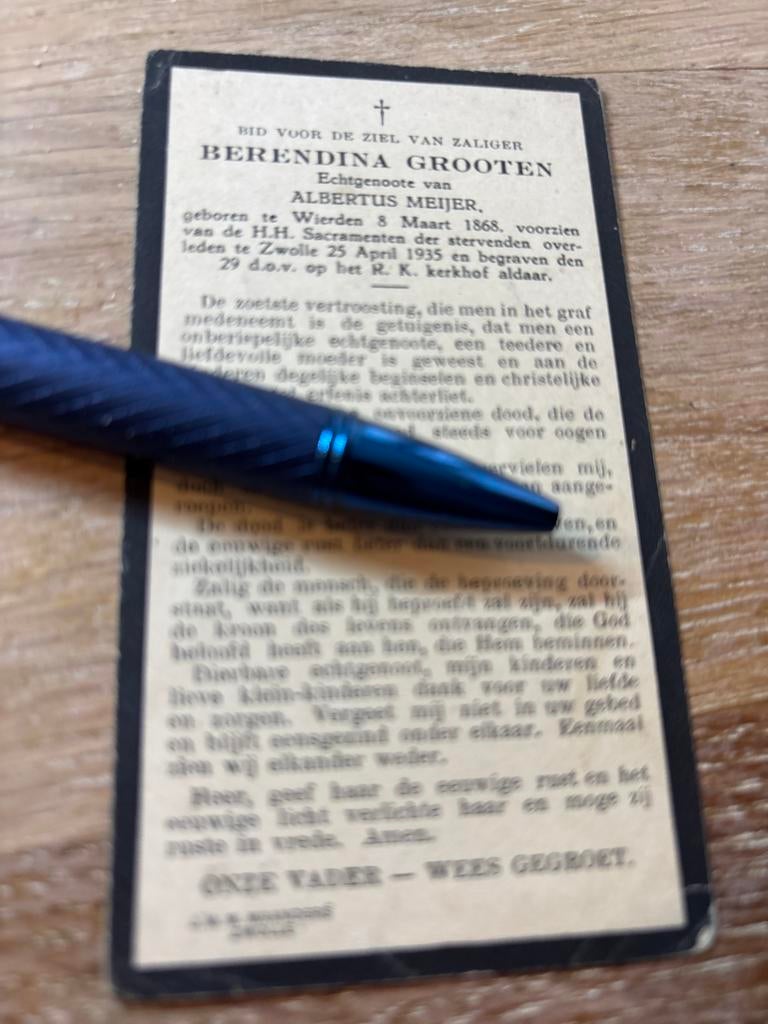 Grooten Berendina 1868 Wierden 1935 Zwolle x Meijer, Ophalen of Verzenden, Bidprentje