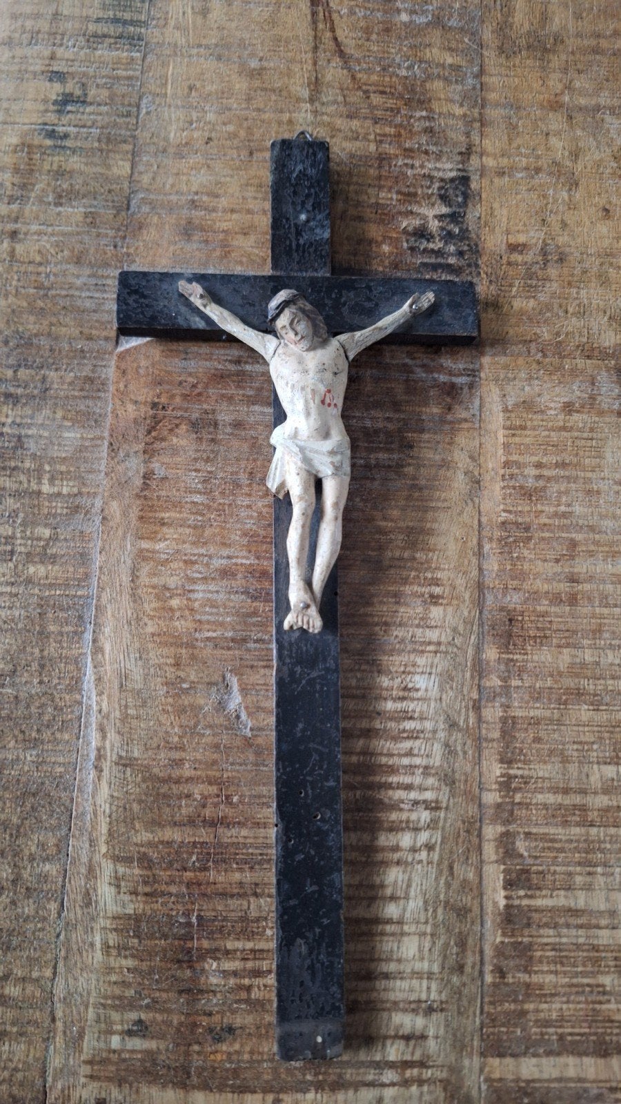 antieke houten kruisje, met houten corpus,  zie foto's, Ophalen of Verzenden