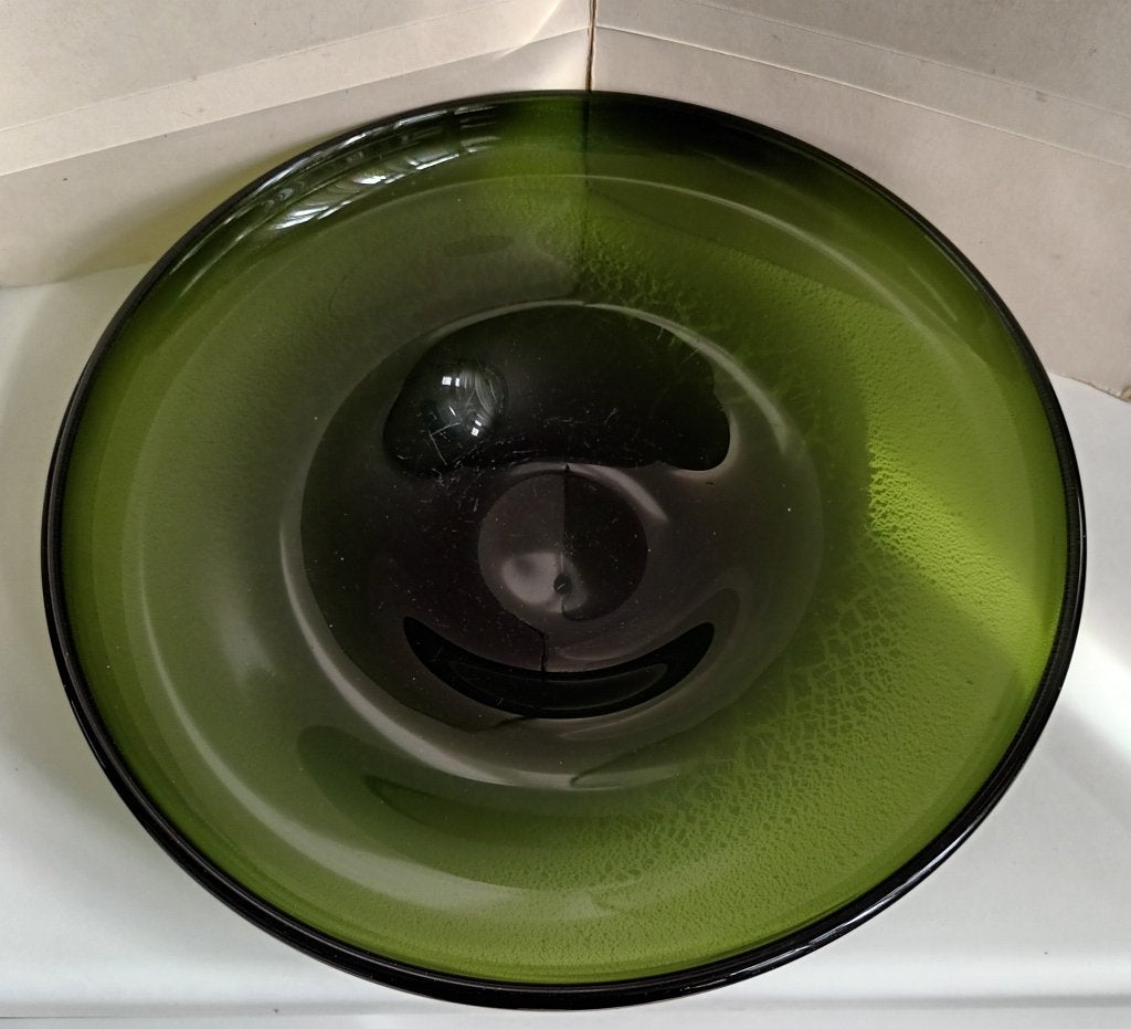 Zeldzame A.D. Copier Leerdam glas Tin Craquele schaal groen, Ophalen of Verzenden